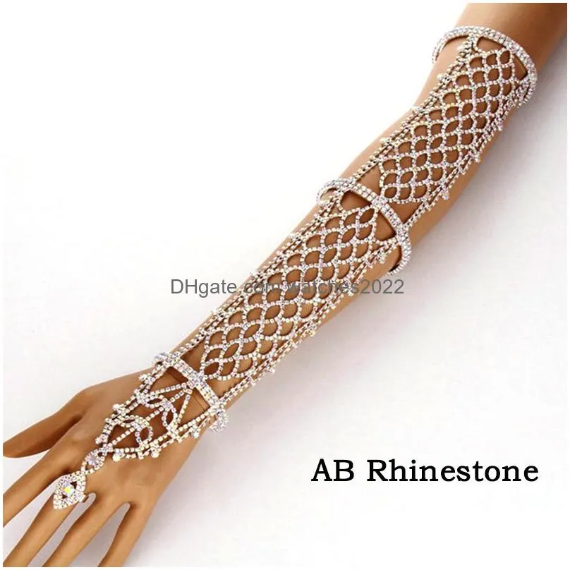 Other Stonefans Rhionestone Ab Long Leaves Bracelet And Bangles With Ring Men Wedding Cuff Arm Bracelets For Women Present Drop Deliv Dhhf5