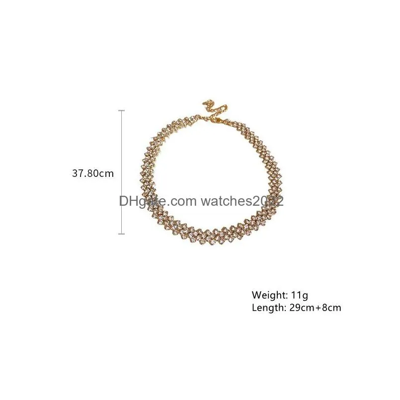 Chokers Fashion Gold Color Rhinestone Choker Necklaces For Women Geometric Crystal Weddings Jewelry Drop Delivery Jewelry Necklaces Pe Dhhsm