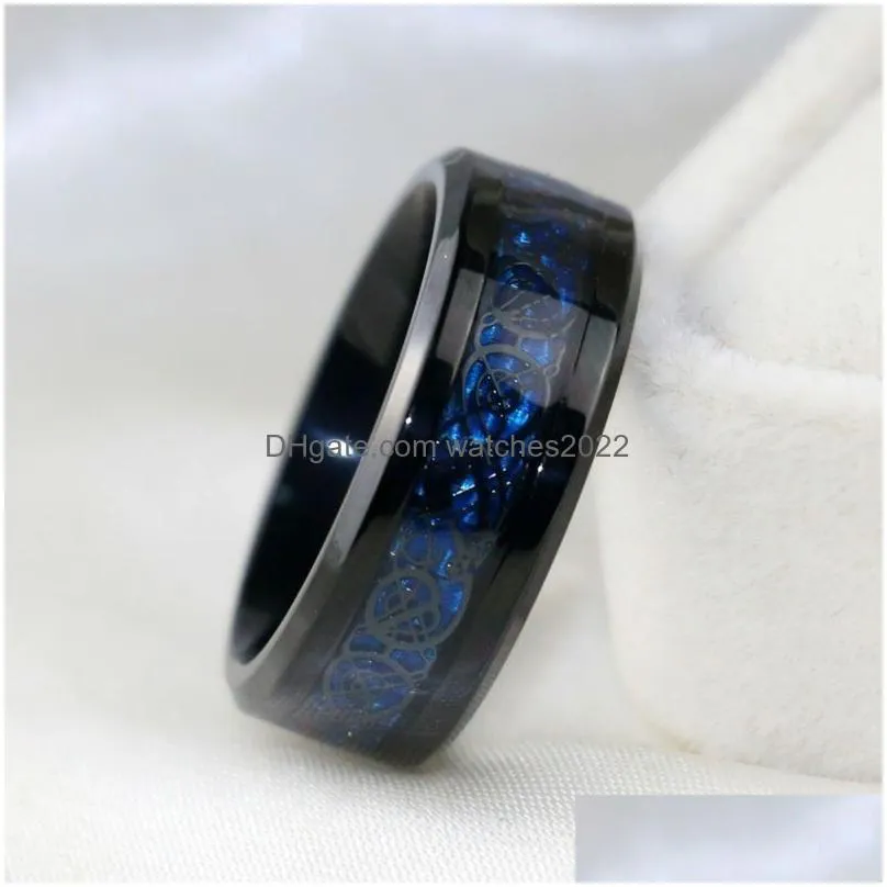 Band Rings Charm Couple Ring Mens Stainless Steel Celtic Dragon Rings Blue Zircon Womens Sets Valentines Day Wedding Band Jewelry Dro Dh4Gb