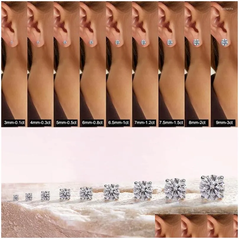 Stud Earrings 0.1-2Ct D Color Moissanite Vvs1 Clarity Round Diamond 18K White Gold S925 Sterling Sier Screw Back For Drop Delivery Dhhbr