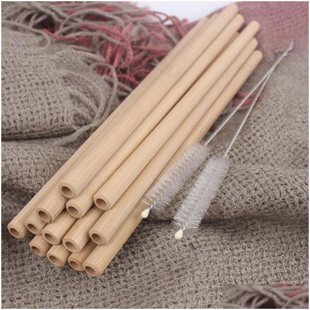 Drinking Straws 100Pcs Natural Bamboo Drinking Sts 20Cm 7.8 Inches Beverages St Cleaner Brush Bar Drinkware Tools Party Supplies Envir Dh26A