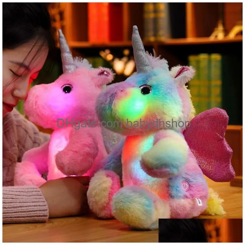 30cm unicorn plush dolls cute glowing small elephant plush children accompany doll color lamps cute elephant cloth doll birthday gift