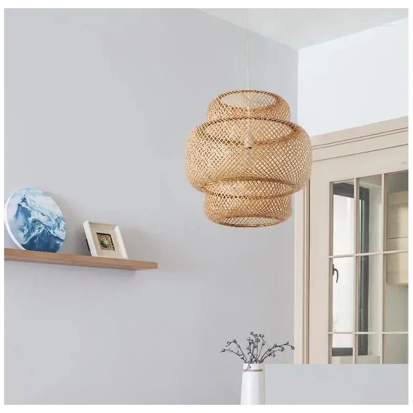 Pendant Lamps Hand Knitted Chinese Style Weaving Hanging 30Cm Restaurant Home Decor Lighting Fixtures Bamboo Lamp Drop Delivery Dhjrr