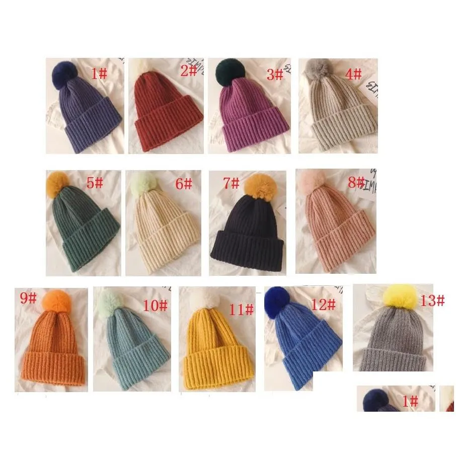 Caps & Hats New Candy Colors Children Knit Hats Boys Girls Warm Beanies Cap Cute Fur Ball Pom Baby Drop Delivery Baby, Kids Maternity Dhjwp