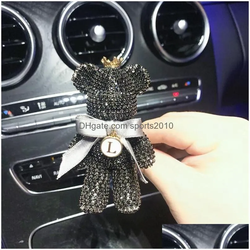 Interior Decorations Luxury Bear Keychain Creative Rhinestone Fashion Animal Punk For Woman Car Bag Pendant Couple Key Chains Gift Dr Dhqfa