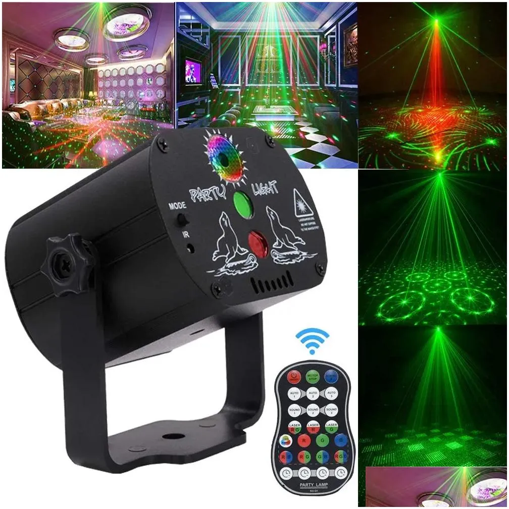 laser lighting dj disco stage party lights sound activated led projector time function with remote control for christmas