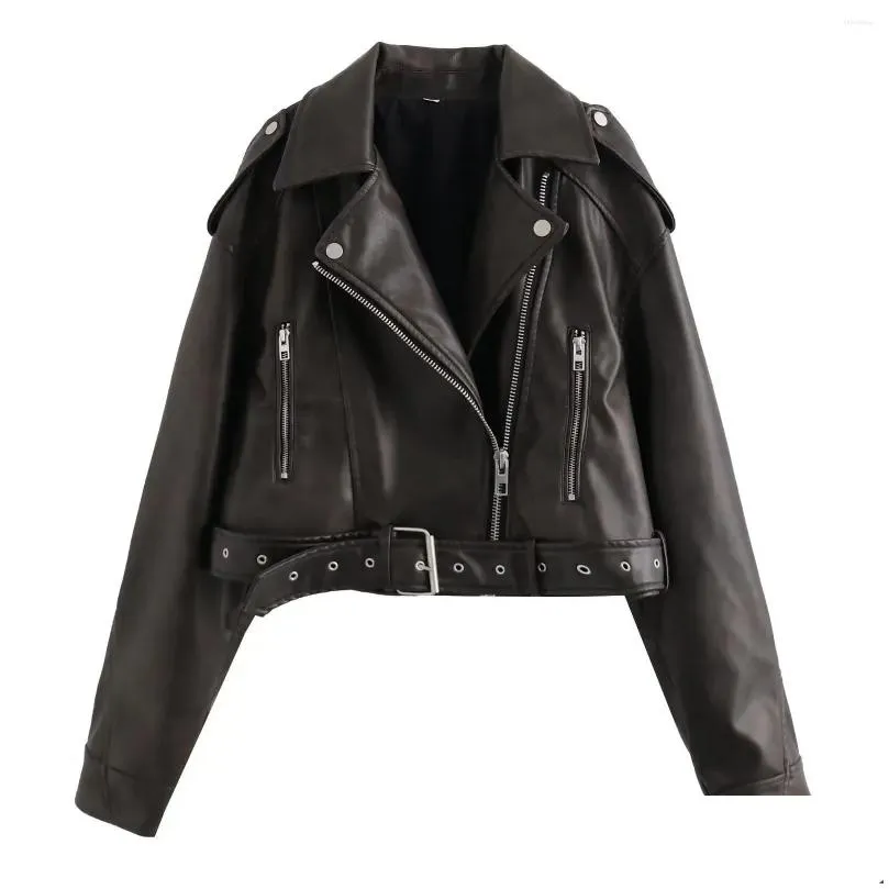 women`s leather women faux pu suede long sleeve turn down collar jacket belt distressed moto biker solid pockets outerwear cardigan