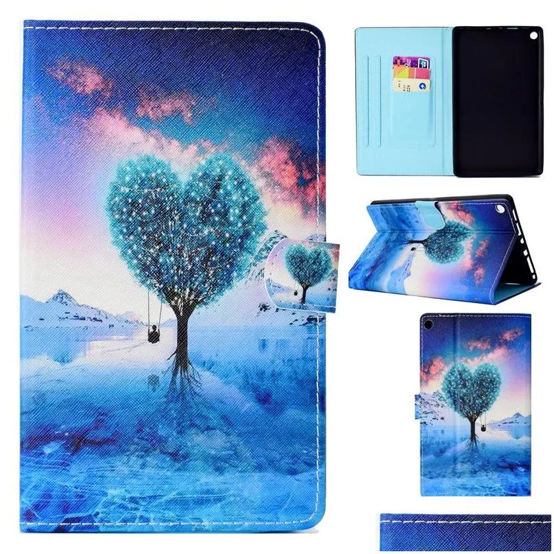 tablets case for amazon kindle fire hd8 2016 2017 80 inch cover fashion painting leather wallet bags card dormancy function