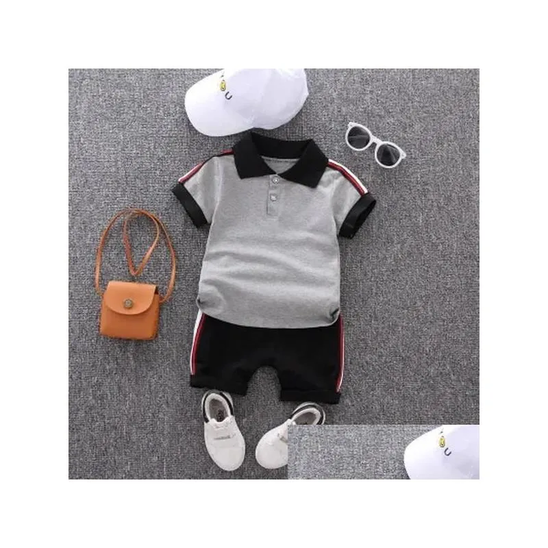 Clothing Sets New Fashion Baby Summer Suits Boys Preppy Style Two-Piece Sets Children Casual Outdoorwear Kids Solid Color T-Shirt Add Otl2U