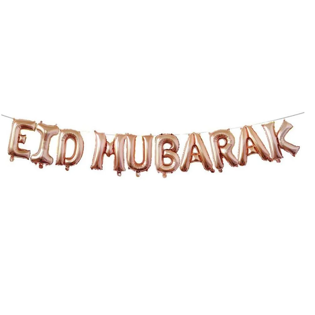 Party Decoration Muslim Eid Mubarak Confetti Balloon 12Inch Latex Party Decoration Mylar Letter Gold Foil Balloons For Muslims Islamic Dhhq4