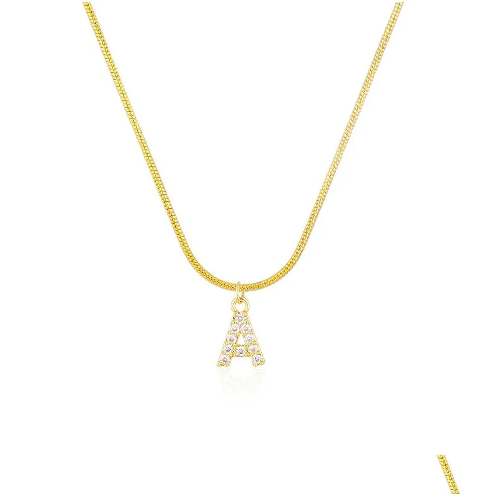 Pendant Necklaces Inlaid Zircon Letter Initial Pendant Necklace For Women Gold Chain Cute Charms Collier Alphabet Necklaces Jewelry Fr Dhcq7