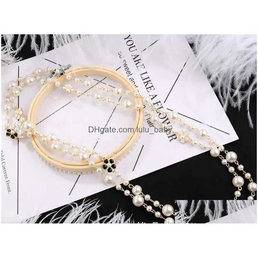 ladies long pearl necklace pendant wild doublesided drip glaze camellia decorative chain pendant gd11497760199