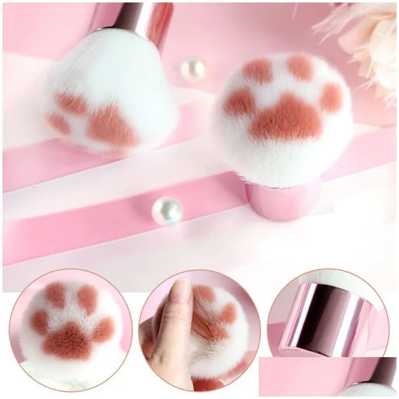 Makeup Brushes Cat Claw Lovely Foundation Makeup Brush Man-Made Fiber Hair Short Birch Handle Face Adorable Beauty Make Up Tool Drop D Dhq7I