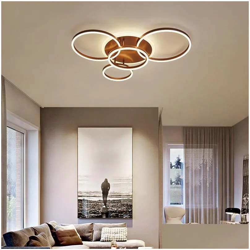 modern ceiling lights for living room circle gold brown led plafon decor bedroom lamps fixture with remote control rw805295002