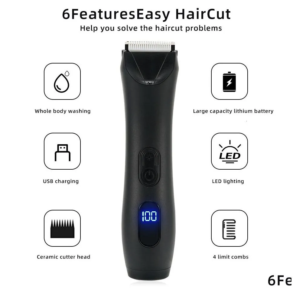 Hair Trimmer Groin Area Lawn Mower Ceramic Blade Waterproof Wet Dry Clippers Pubic Armpit Body Timate Drop Delivery Dhszy