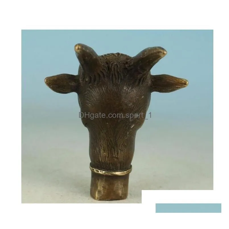 collect bronze handmade carving goat head sheep head cane walking stick head statue deer statue3837122