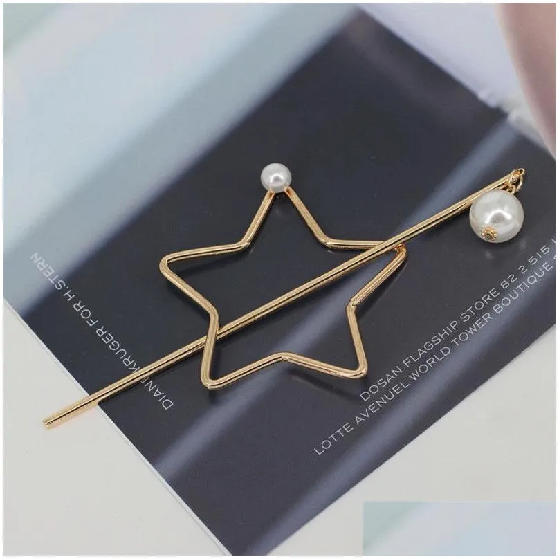 korean barrette star heart design metal pearl hair clips for women hair accessories gold hairpin heart star headband holder