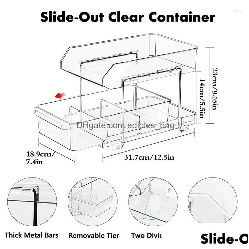 storage bags under the sink organizer pull out 2-tier drawers multi-purpose slide-out container with dividers kitchen pantr