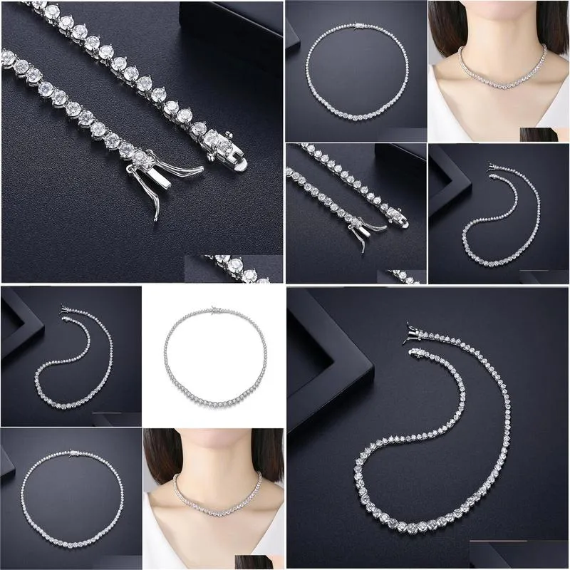 Jewelry 2022 Top Sell Bride Tennis Necklace Sparkling Luxury Jewelry 18K White Gold Fill Round Cut Topaz Cz Diamond Gemstones Ins Wome Dhrfx