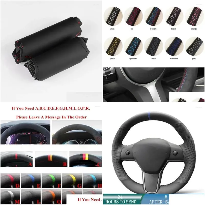 Steering Wheel Covers Steering Wheel Ers Customized Car Braid Er Artificial Leather For Tesla Model 3 2024 Volant Accessories Drop Del Dh7Fy