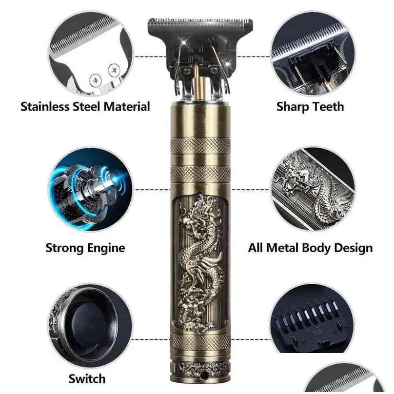 Clippers & Trimmers Hair Clipper Set Electric Trimmer Cordless Shaver Men Barber Cutting Hine For Rechargeable Usb Gold 220121 Drop De Dhzhp