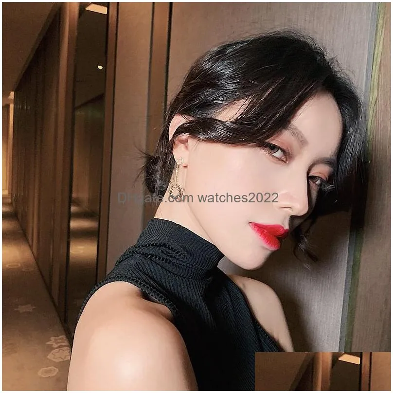 Dangle & Chandelier High Level Design Zircon Circle Pendant Earrings Fashion Korean Women Jewelry Party Elegant Drop Earring Hallowee Dh1Nz