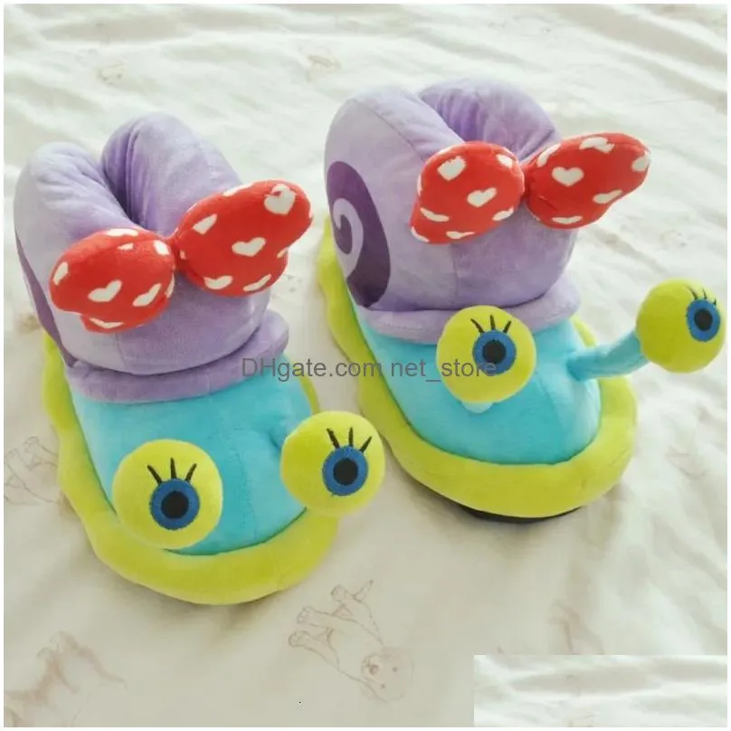 slippers winter home shoes women gary snails slippers furry cute cartoon indoor slipper warm plush house flip flops female funny slides