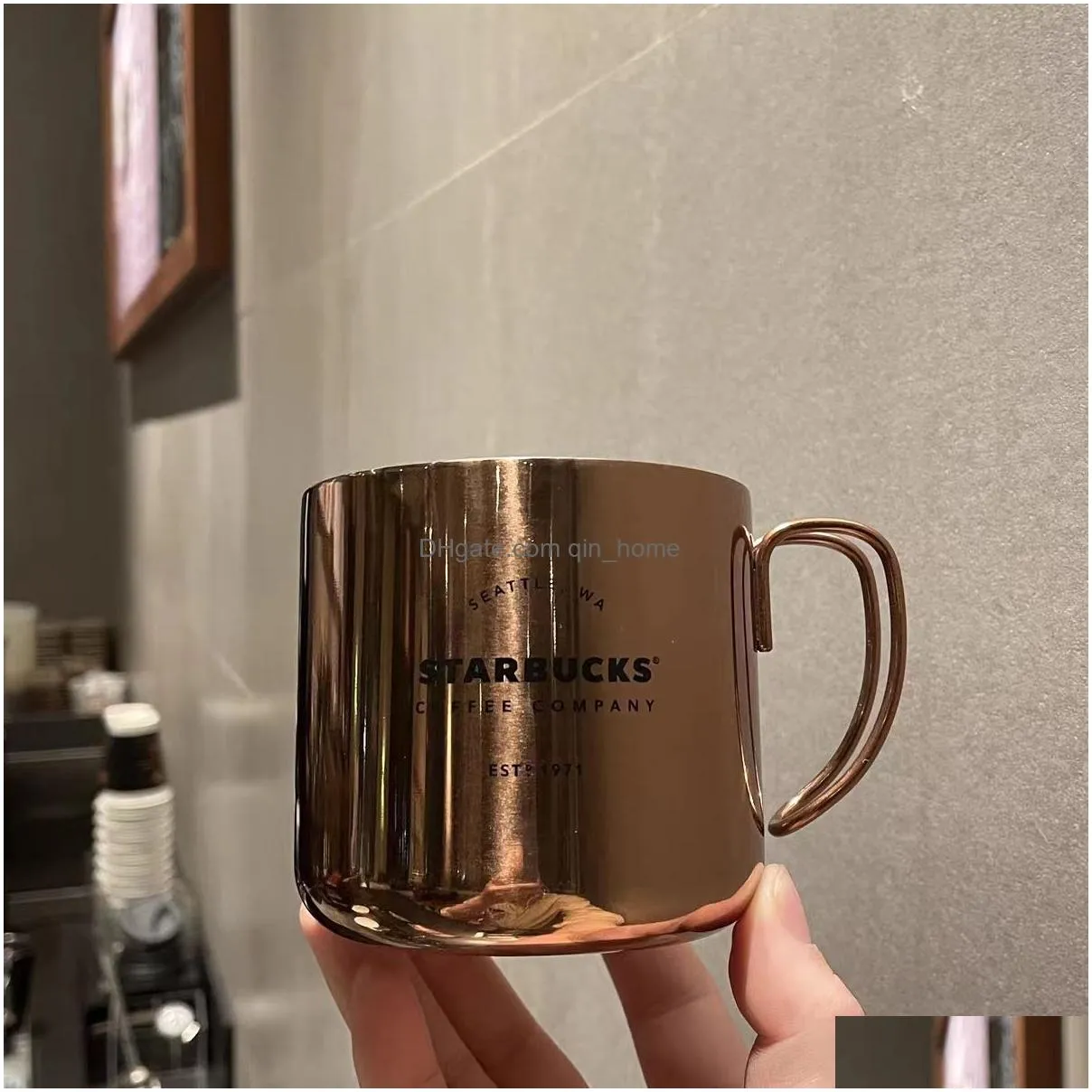 designer classic high appearance electroplated mug 304 stainless steel office desktop coffee cup with anti drop handle couple cuptea cup resistance to