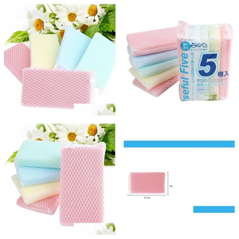candy-colored mesh cloth decontamination sponge cleaning sponge wipe kitchen brush dish sponge 5pcs/set