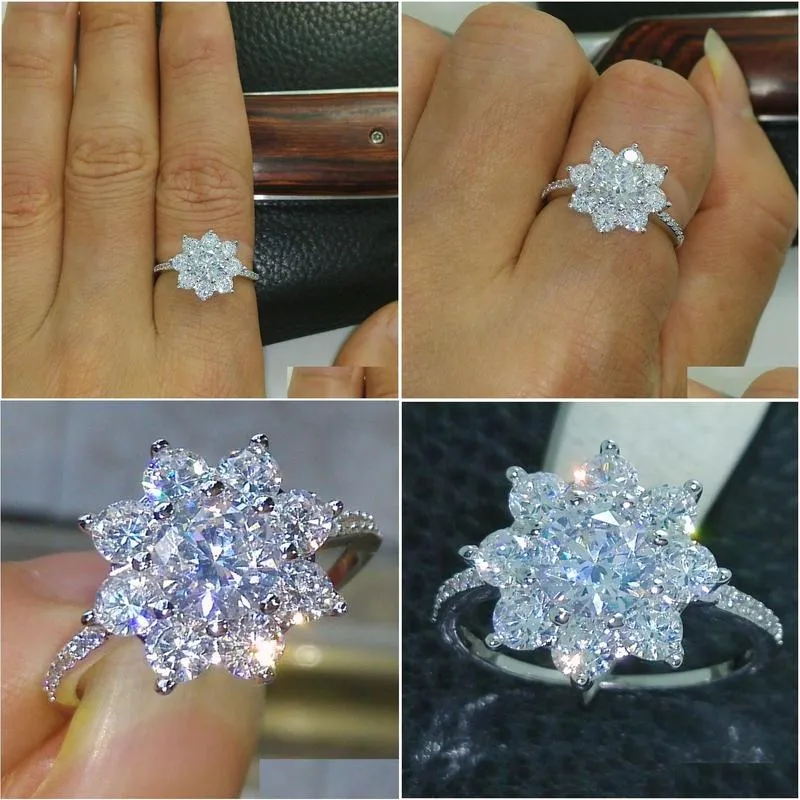 Wedding Rings Fashion Jewelry Flower Style Jewellery Cz 5A Zircon Stone 10Kt White Gold Filled Wedding Band Ring Sz 5-10 Drop Deliver Dhcph