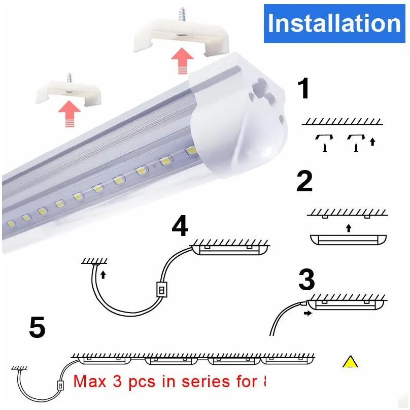 Led Tubes V-Shaped Integrate T8 Led Tube 2400Mm 4 5 6 8 Ft Feet Fluorescent Lamp 8Ft 4Ft Light Tubes Cooler Door Lighting Tra Bright D Dhd9N