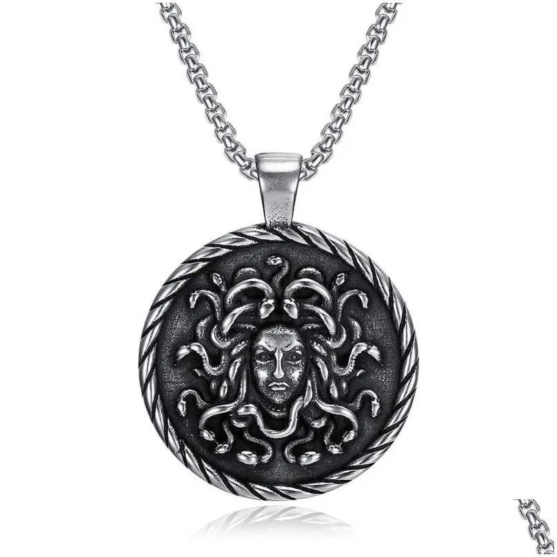 Pendant Necklaces Vintage Gothic Stainless Steel  For Men Punk Fashion Greek Mythology Necklace Unique Biker Amet Jewelry Drop Dhtjd