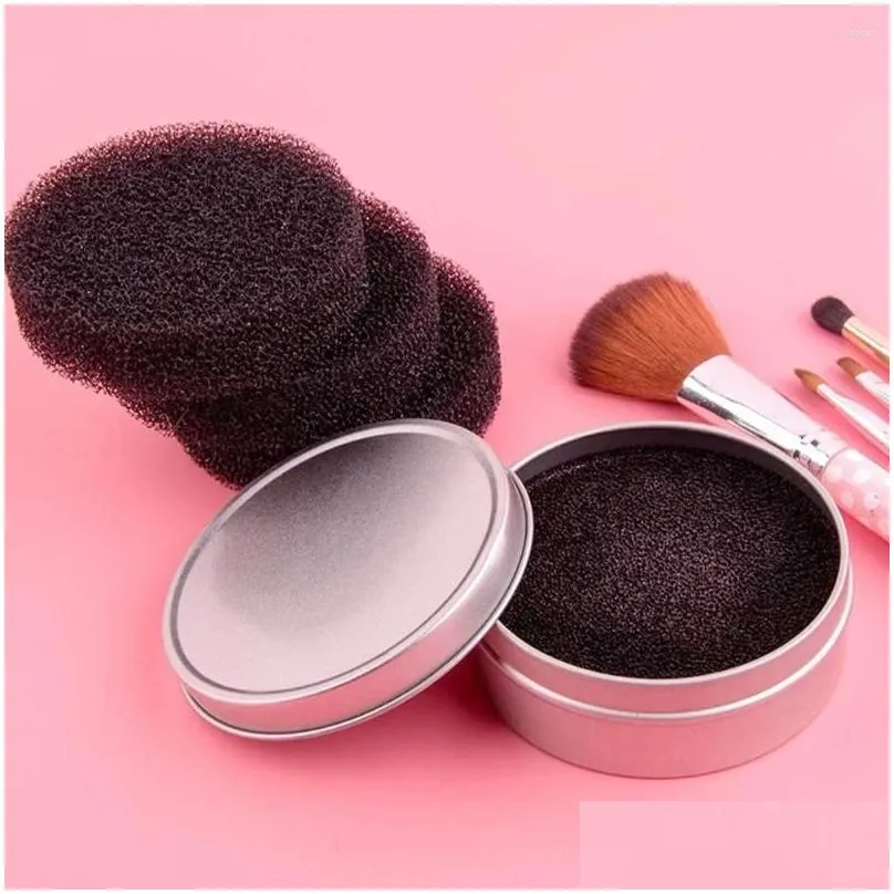 Makeup Brushes 2 Pcs Brush Cleaning Box Cleaner Mat Cosmetics Holder Tin Pad Cleaners Sponge Drop Delivery Dhdka
