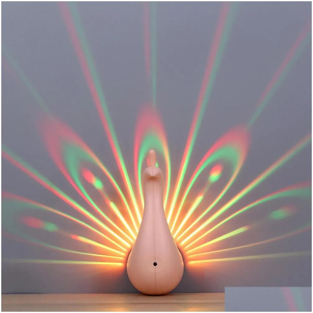 led night light projector usb charging remote control led color bedroom decoration peacock pattern projector bedside lamp6585328