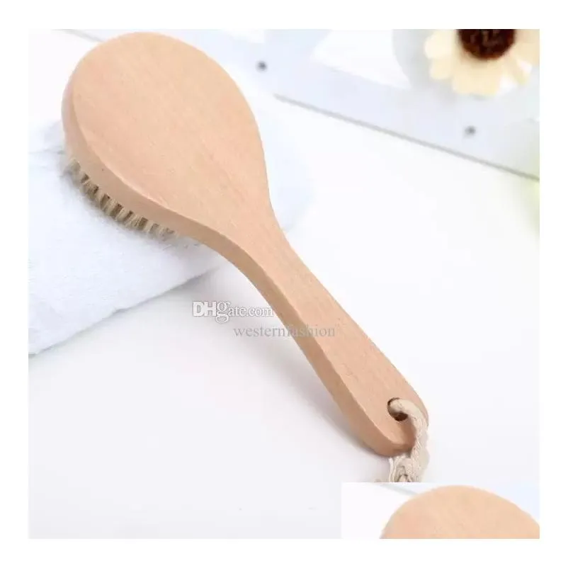 Bath Brushes, Sponges & Scrubbers 20Pcs Wooden Bath Brushes With Handle Dry Body Brush Short Natural Bristles Shower Masr Bathroom Roo Dhw4M