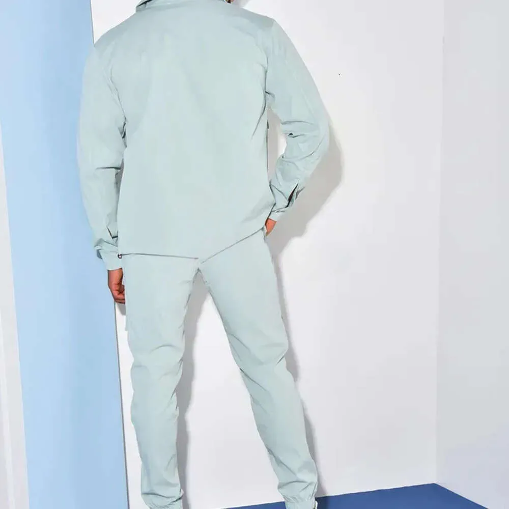 Men`s Tracksuits Jacket Cargo Pants Set With Pocket Button Spring Fall Blue Tracksuit High Quality Solid Color Male Fashion Suit