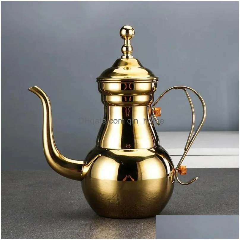 stainless steel narrow coffee pots home long-mouthed teapot tea kettle with filter mesh teapots