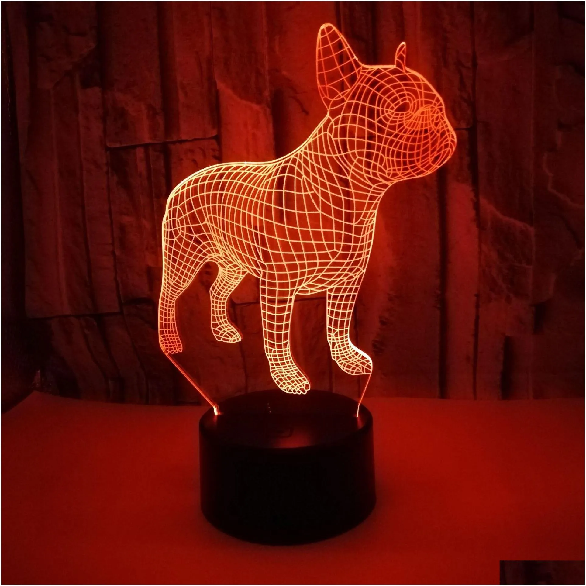 changeable touch remote control vision lamp colorful 3d night lights atmosphere french bulldog 3d small table lamp christmas