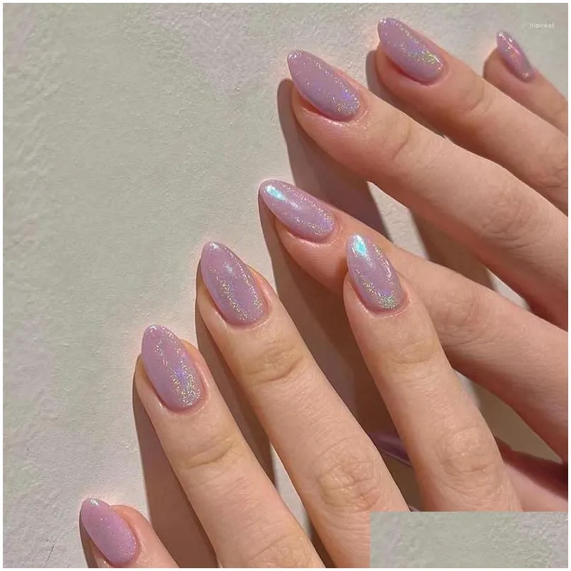 False Nails Glazed Almond Artificial In Medium Length Simple Glossy Soft Gel Tips Fl Er Chrome Pink Products 2023 Summer Drop Deliver Dh6Nq