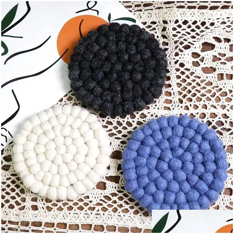table mats handmade solid color plain wool ball dinner mat heat insulation pad gift of japanese anti scalding tea cup