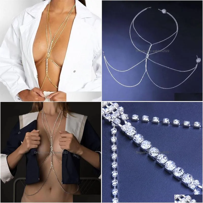 Other Luxury Mtilayer Bra Cross Body Chain Harness Jewelry For Women Beach Crystal Tassel Y Necklace Bikini Gift 221008 Drop Delivery Dhkzu