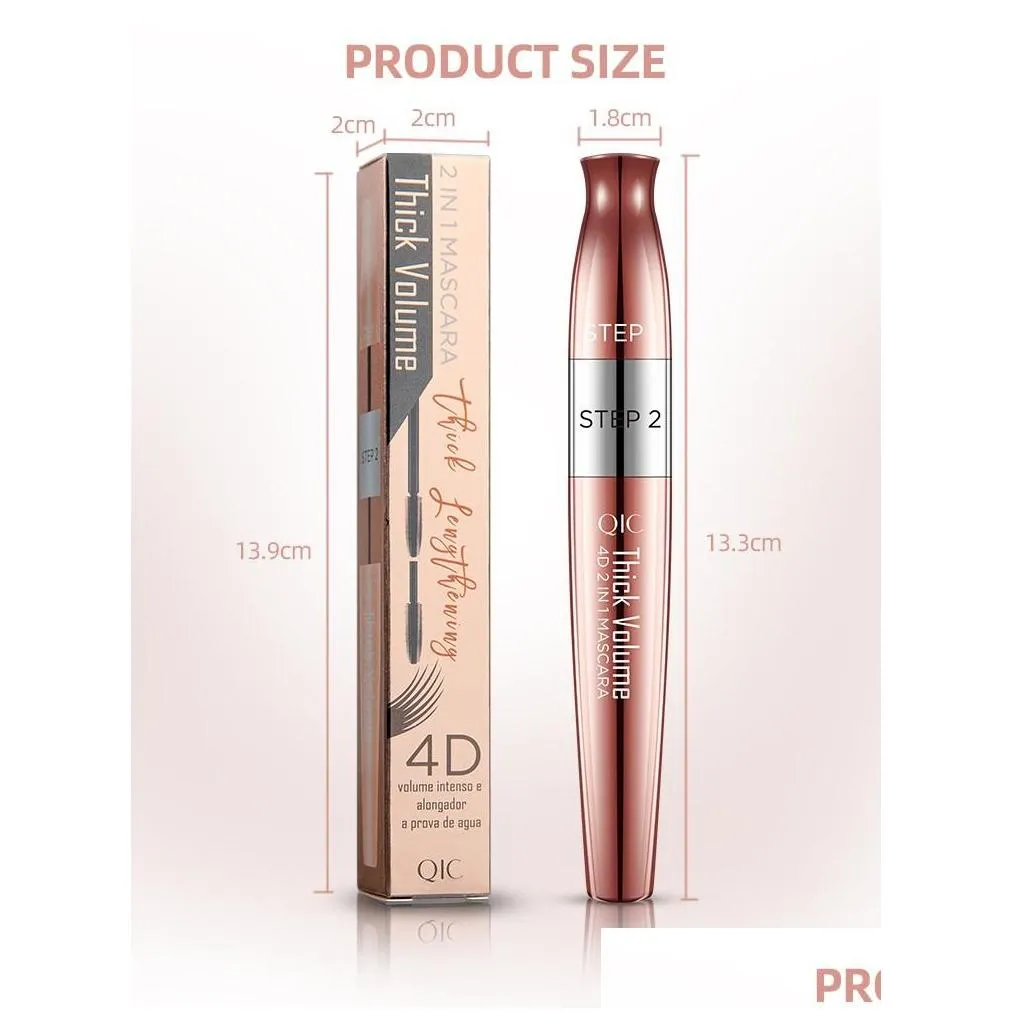 Mascara 4D Double-Ended Water-Proof Mascara Fiber Thick Volume Cring Lengthening Rose Gold Plating Natural Non-Smudge Cosmetic Makeup Dhf87