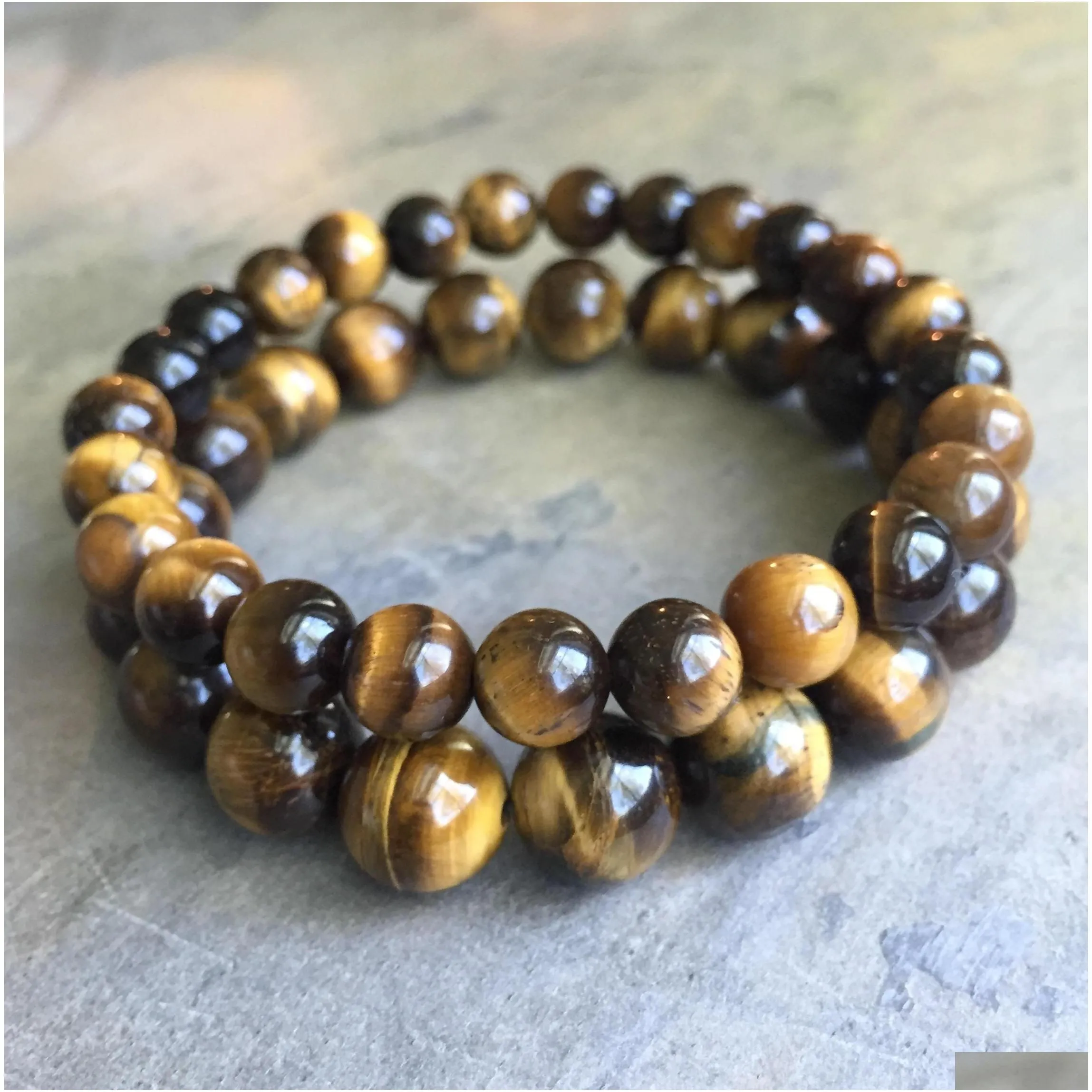 Beaded 8Mm 10Mm Natural Stone Heal Beaded Elastic Strands Bracelets Gemstone Beads Yellow Tiger Eye Bracelet Drop Delivery Jewelry Br Dhvox