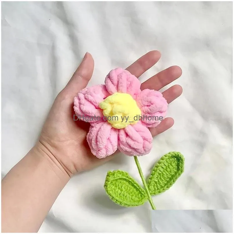 decorative flowers knitted puff flower simulation clogheted artificial wedding party diy handmade bouquet pography props home