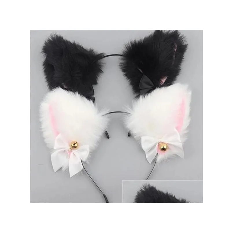 Hair Accessories Kids Hair Accessories Black And White New Cosplay Internet Bell Headband Fox Cat Ear Headwear Hairband Gc1887 Drop De Dhoix