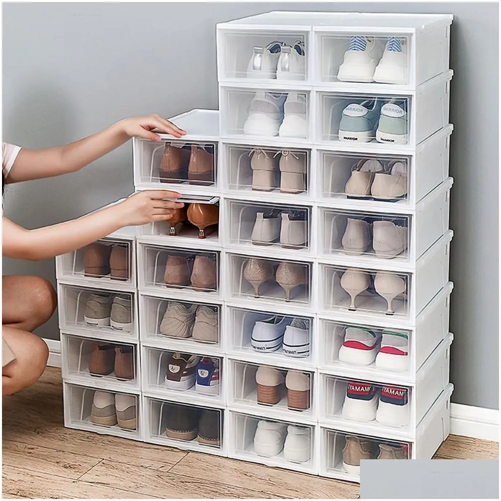 Storage Boxes & Bins 6Pcs Plastic Shoe Cabinet Der 33X23X14Cm Dust-Proof Storage Box Home Decoration Empty Shoes Boxes Acrylic Stackab Dhq6O