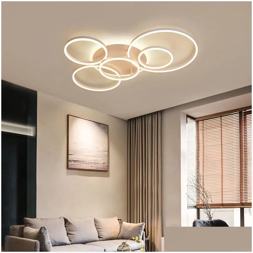 modern ceiling lights for living room circle gold brown led plafon decor bedroom lamps fixture with remote control rw805295002