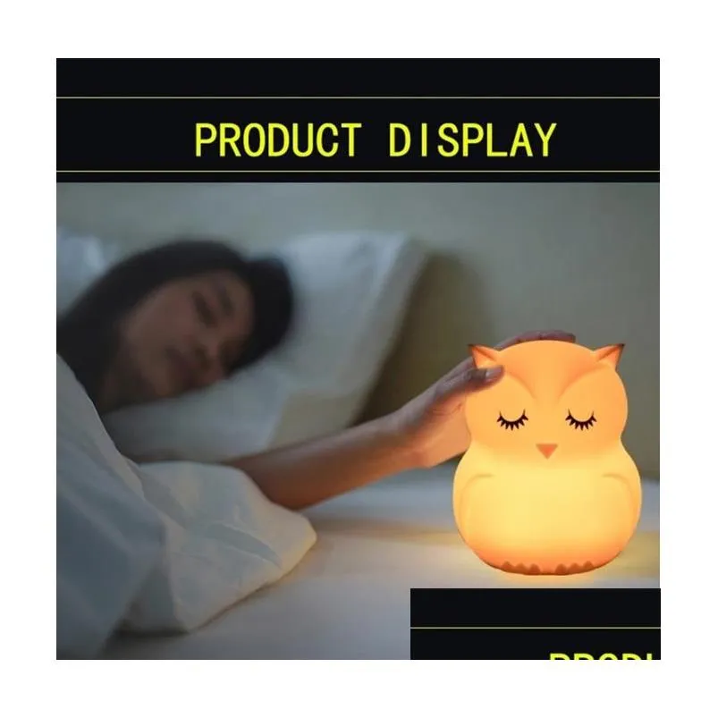 owl led night light touch sensor remote control 9 colors dimmable timer usb rechargeable silicone bedside lamp for children