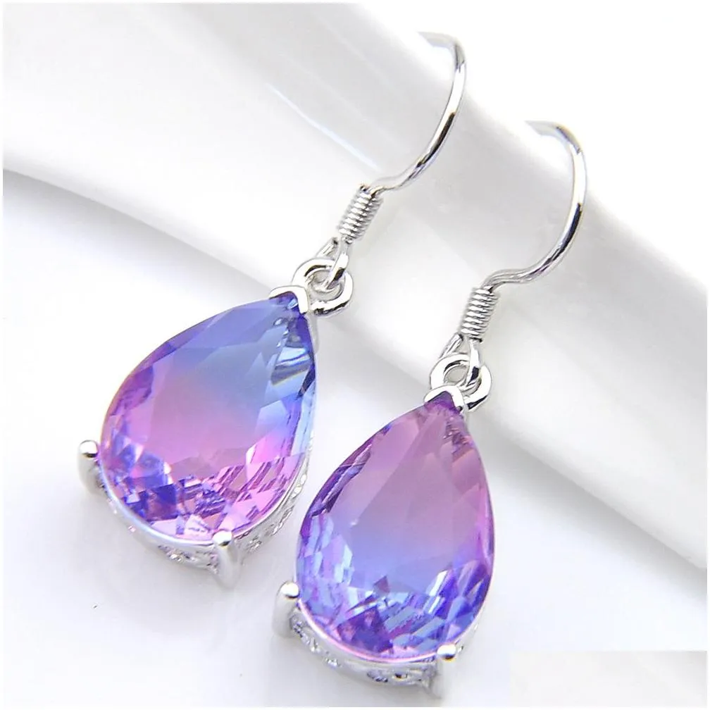 Dangle & Chandelier Mix Color 4 Pcs/Lot 925 Sterling Sier Small And Exquisite Rainbow Bi-Colored Tourmaline Gemstone Valentines Dangl Dhipy