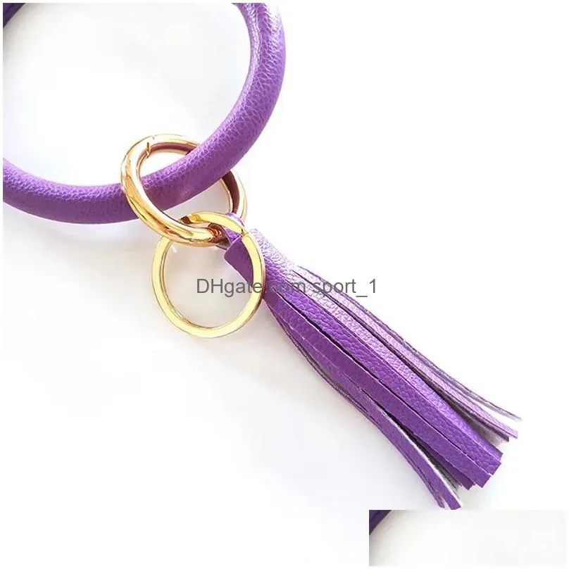 solid color tassel key ring pendants rainbow round shape bracelet car keychain pendant keys storage rings bag ornaments decor th1309